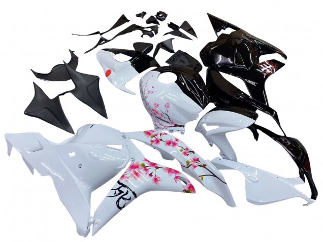 Carenagens Moto Honda CBR600RR 2009-2012 - Branco Cherry Blossom Preto Brilhante