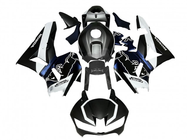 Carenagens Moto Honda CBR600RR 2013-2023 - Preto Fibra de Carbono Branco Azul Red Bull