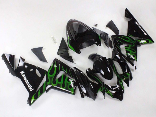 Carenagens Moto Kawasaki ZX10R 2004-2005 - Preto Verde Chama Ninja