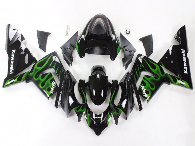 Carenagens Moto Kawasaki ZX10R 2004-2005 - Preto Verde Chama Ninja