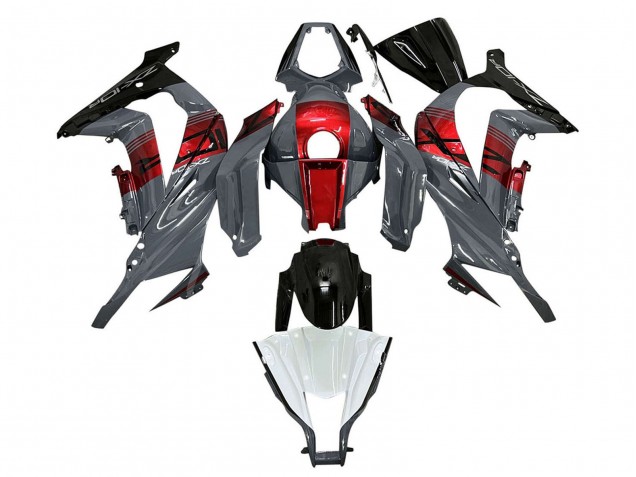 Carenagens Moto Kawasaki ZX10R 2011-2015 - Cinzento Vermelho Preto Brilhante