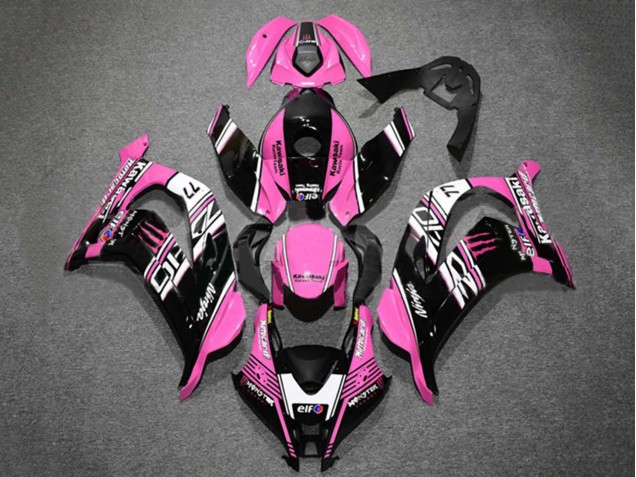 Carenagens Moto Kawasaki ZX10R 2016-2020 - Rosa Preto Brilhante Branco Elf Monstro