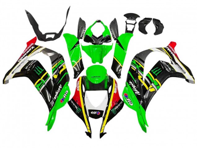 Carenagens Moto Kawasaki ZX10R 2016-2020 - Verde Amarelo Vermelho Preto Elf Monstro