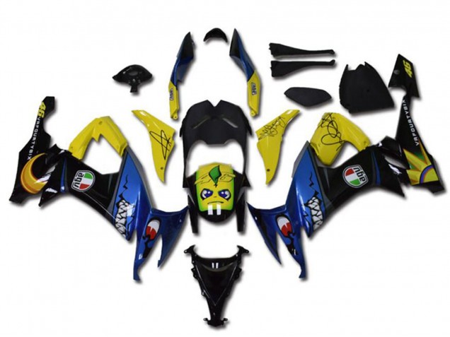 Carenagens Moto Kawasaki ZX10R 2008-2010 - Amarelo Preto Azul Tubarão