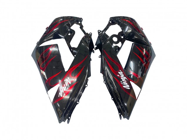 Kits Carenagem Moto Kawasaki ZX14R ZZR1400 2006-2011 - Preto Brilhante Vermelho Chama