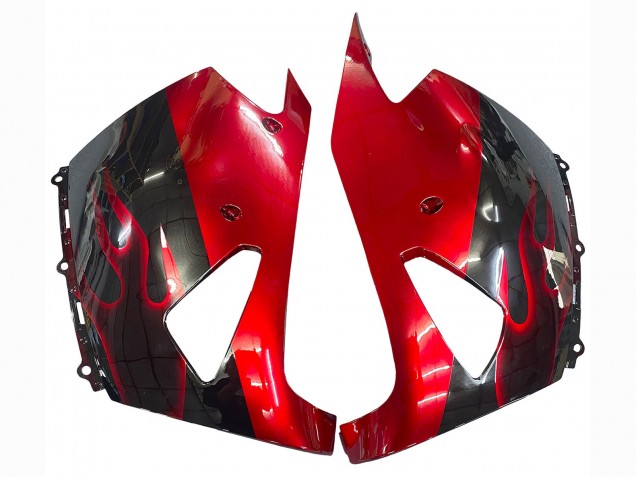 Kits Carenagem Moto Kawasaki ZX14R ZZR1400 2006-2011 - Preto Brilhante Vermelho Chama