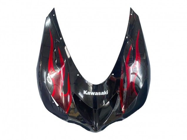 Kits Carenagem Moto Kawasaki ZX14R ZZR1400 2006-2011 - Preto Brilhante Vermelho Chama