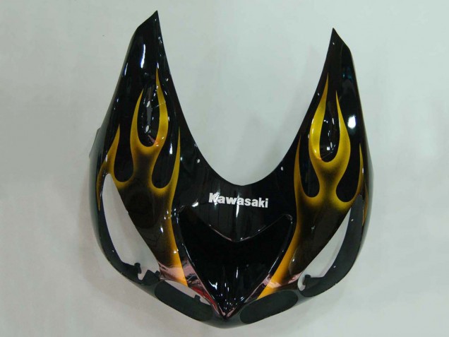 Carenagens Moto Kawasaki ZX14R ZZR1400 2006-2011 - Preto Brilhante Ouro Chama