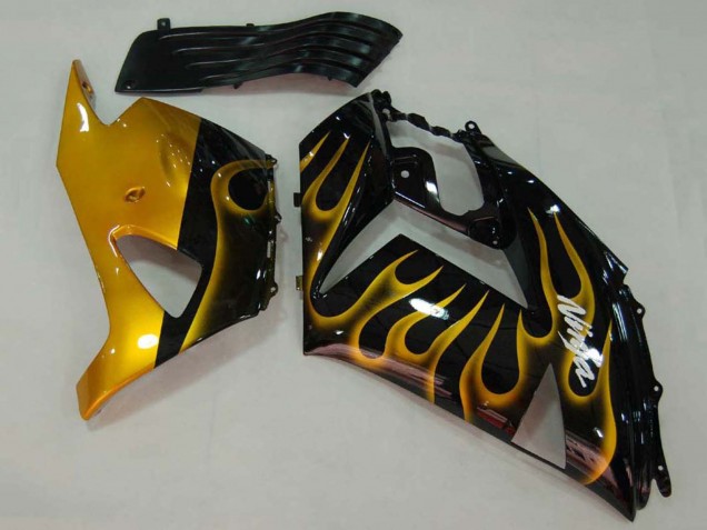 Carenagens Moto Kawasaki ZX14R ZZR1400 2006-2011 - Preto Brilhante Ouro Chama