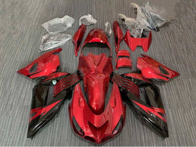 Carenagem Moto Kawasaki ZX14R ZZR1400 2006-2011 - Vermelho Preto Brilhante
