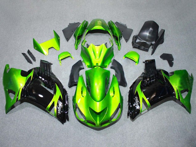 Kits Carenagens Moto Kawasaki ZX14R ZZR1400 2006-2011 - Verde Preto Brilhante