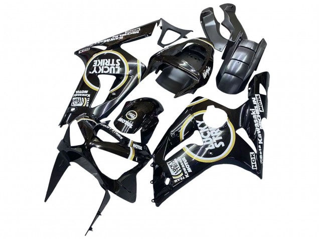 Carenagens Moto Kawasaki ZX6R 2003-2004 - Preto Brilhante Branco Motul Lucky Strike