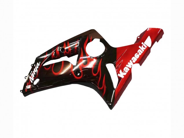 Carenagens Moto Kawasaki ZX6R 2003-2004 - Preto Brilhante Vermelho Chama