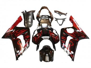 Carenagens Moto Kawasaki ZX6R 2003-2004 - Preto Brilhante Vermelho Chama