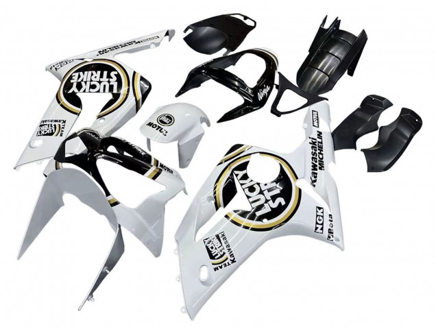 Carenagens Moto Kawasaki ZX6R 2003-2004 - Branco Preto Motul Lucky Strike