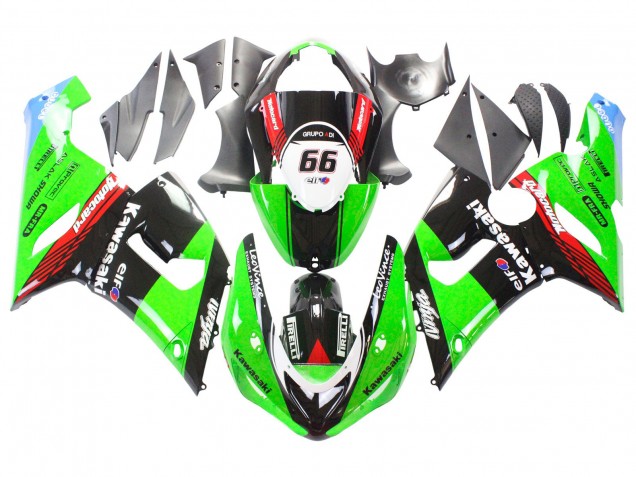 Carenagens Moto Kawasaki ZX6R 2005-2006 - Verde Vermelho Preto Elf 66