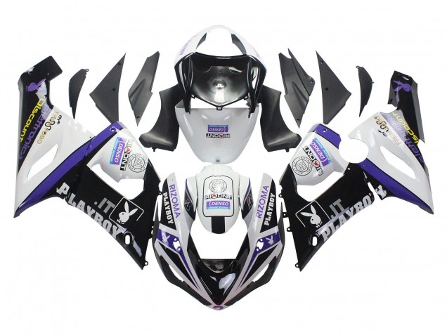 Carenagens Moto Kawasaki ZX6R 2005-2006 - Branco Roxo Preto Rizoma Playboy DENSO