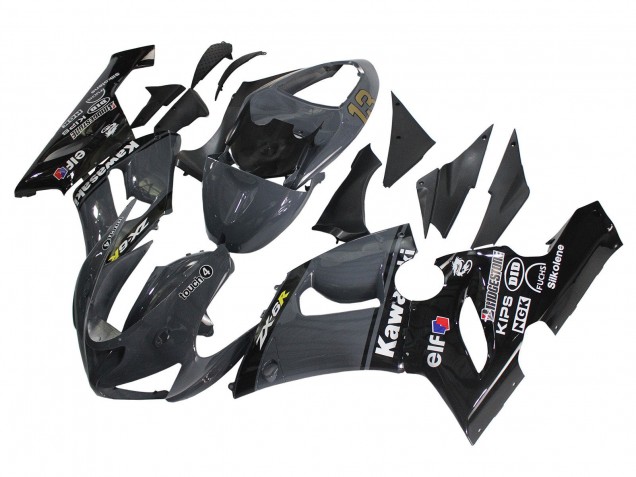 Carenagens Moto Kawasaki ZX6R 2005-2006 - Cinzento Escuro Preto