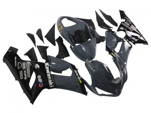 Carenagens Moto Kawasaki ZX6R 2005-2006 - Cinzento Escuro Preto