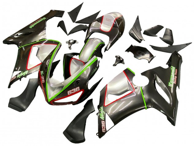 Carenagens Moto Kawasaki ZX6R 2005-2006 - Preto Prata Verde Vermelho K-26