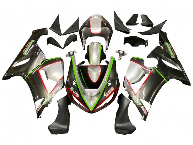 Carenagens Moto Kawasaki ZX6R 2005-2006 - Preto Prata Verde Vermelho K-26