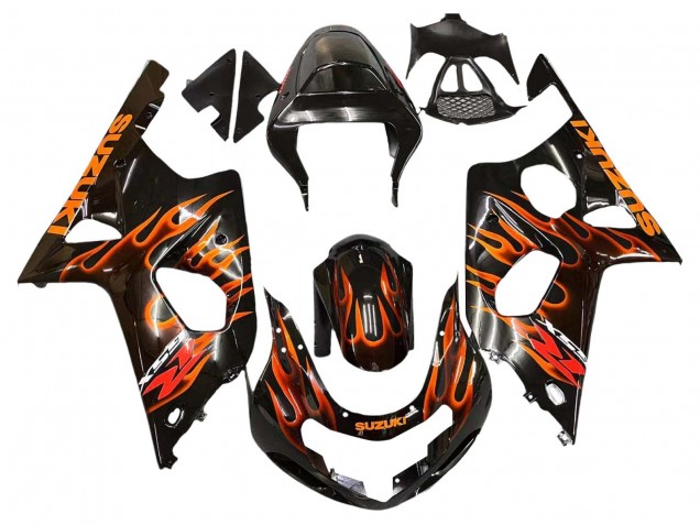 Carenagens Moto Suzuki GSXR1000 2000-2002 - Preto Brilhante Laranja Chama