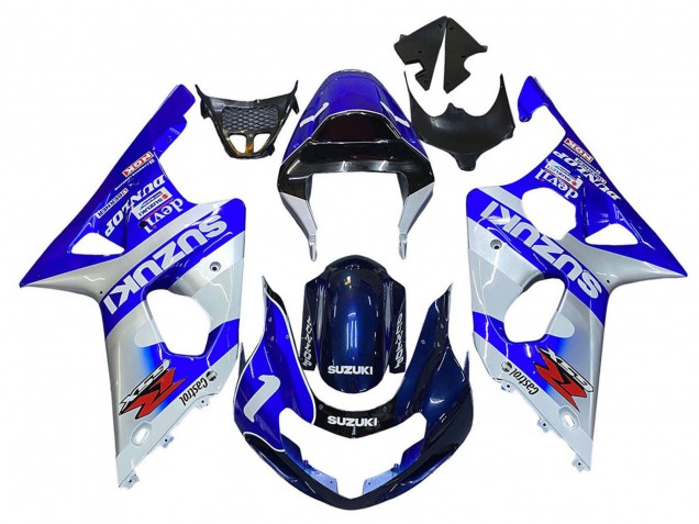 Carenagens Moto Suzuki GSXR1000 2000-2002 - Azul Branco Prata Castrol Dunlop
