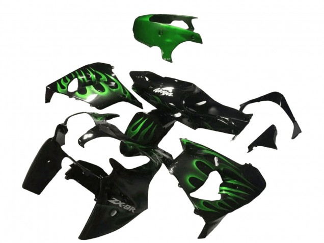Carenagens Moto Kawasaki ZX9R 2000-2001 - Preto Brilhante Verde Chama