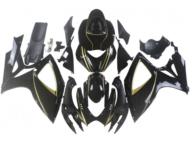 Carenagens Moto Suzuki GSXR 600 / GSXR 750 2006-2007 - Preto Brilhante Ouro Listra