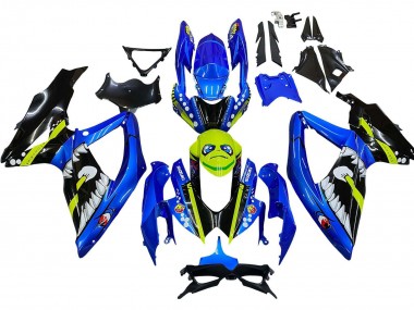Carenagens Moto Suzuki GSXR 600 / GSXR 750 2008-2010 - Azul Verde Fluorescente Tubarão