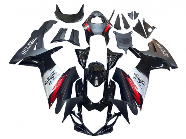 Carenagens Moto Suzuki GSXR 600 / GSXR 750 2011-2024 - Preto Brilhante Forjado Fibra de Carbono Prata Vermelho