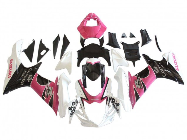 Carenagens Moto Suzuki GSXR 600 / GSXR 750 2011-2024 - Branco Rosa Preto Corona