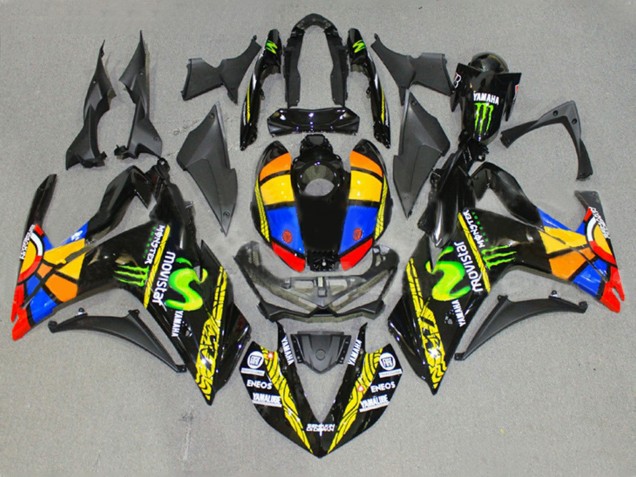 Carenagens Moto Yamaha YZF R3/R25 2015-2018 - Preto Brilhante Amarelo Branco Azul ENEOS Monstro MoviStar Roda das Cores