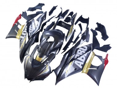 Carenagens Moto Yamaha YZF R3/R25 2022-2024 - Preto Fibra de Carbono Estilo Ouro Vermelho ABBOT