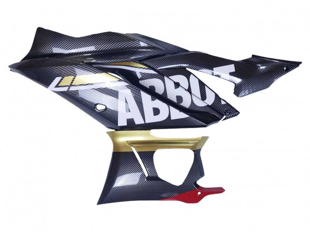 Carenagens Moto Yamaha YZF R3/R25 2022-2024 - Preto Fibra de Carbono Estilo Ouro Vermelho ABBOT