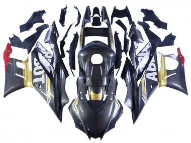 Carenagens Moto Yamaha YZF R3/R25 2022-2024 - Preto Fibra de Carbono Estilo Ouro Vermelho ABBOT
