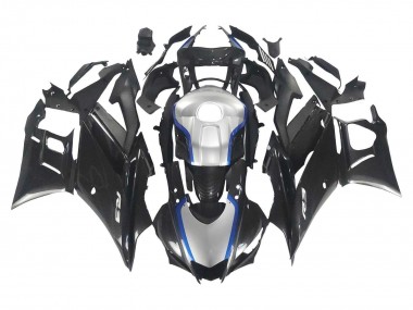 Carenagens Moto Yamaha YZF R3/R25 2022-2024 - Preto Fibra de Carbono Estilo Prata Azul