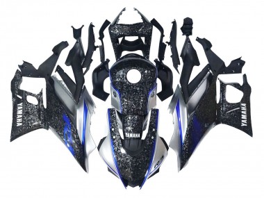 Carenagens Moto Yamaha YZF R3/R25 2022-2024 - Mármore Preto Prata Azul Forjado Fibra de Carbono Estilo