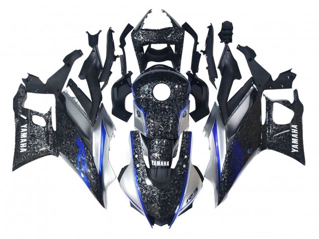 Carenagens Moto Yamaha YZF R3/R25 2022-2024 - Mármore Preto Prata Azul Forjado Fibra de Carbono Estilo
