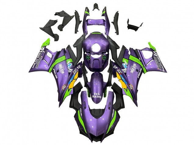 Carenagens Moto Yamaha YZF R3/R25 2022-2024 - Roxo Verde Amarelo Trick Star EVA Corrida 21
