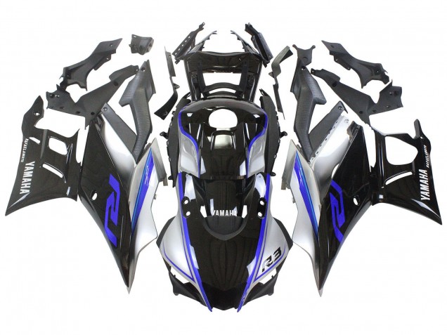 Carenagens Moto Yamaha YZF R3/R25 2022-2024 - Prata Azul Preto Brilhante