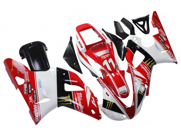 Carenagens Moto Yamaha YZF 1000 R1 1998-1999 - Vermelho Branco Preto Amarelo Monstro Milwaukee MAXXIS 11