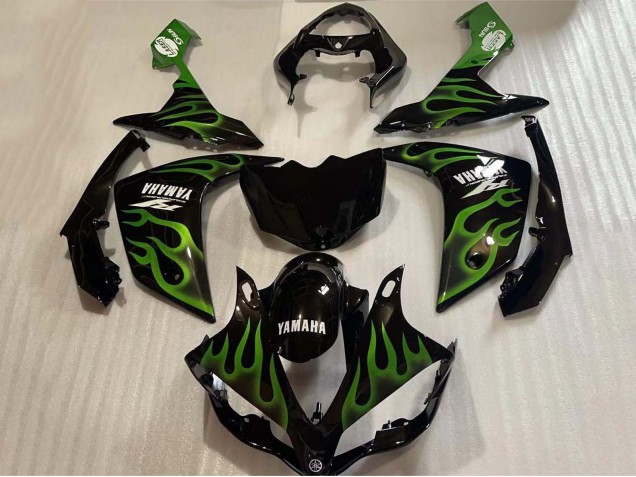 Carenagens Moto Yamaha YZF 1000 R1 2004-2006 - Preto Brilhante Verde Chama Branco Decal