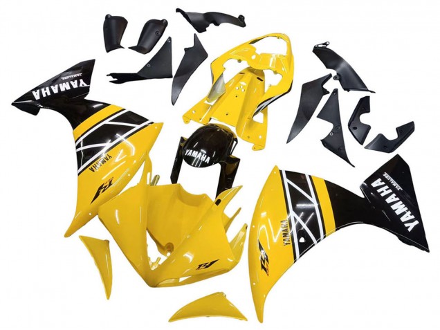 Kits Carenagem Moto Yamaha YZF 1000 R1 2009-2011 - Amarelo Branco Preto Listra