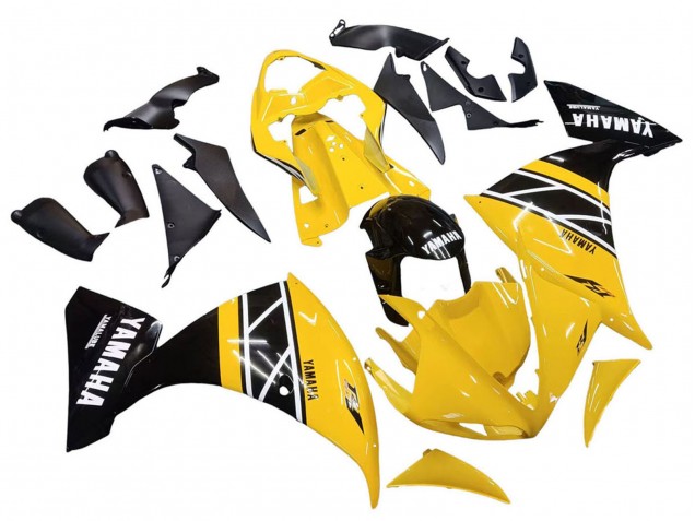 Kits Carenagem Moto Yamaha YZF 1000 R1 2009-2011 - Amarelo Branco Preto Listra
