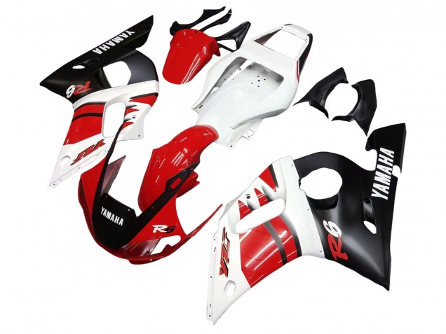 Carenagens Moto Yamaha YZF 600 R6 1998-2002 - Branco Vermelho Preto Brilhante