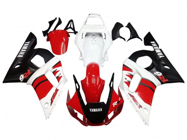 Carenagens Moto Yamaha YZF 600 R6 1998-2002 - Branco Vermelho Preto Brilhante