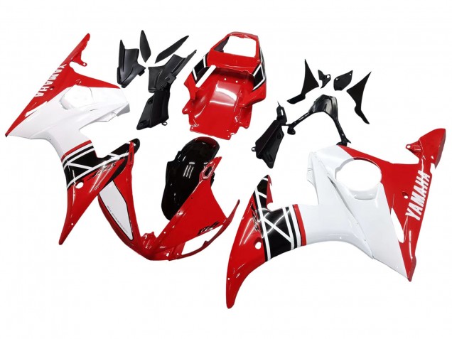 Carenagem Moto Yamaha YZF R6 2003-2004 - Branco Vermelho Preto Brilhante