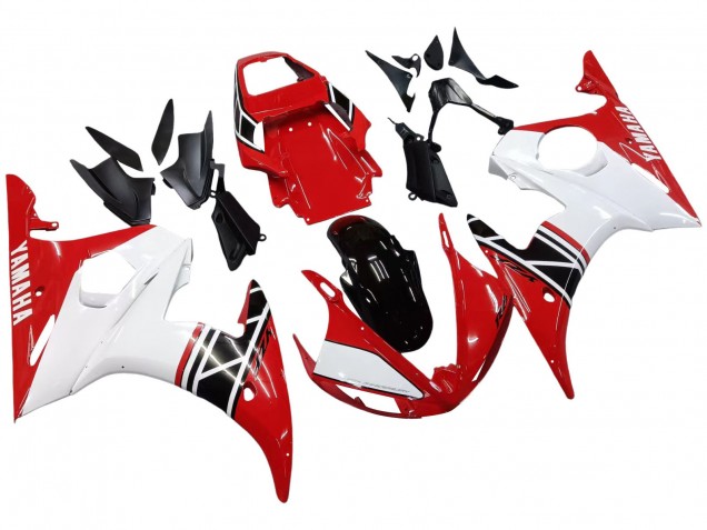 Carenagem Moto Yamaha YZF R6 2003-2004 - Branco Vermelho Preto Brilhante