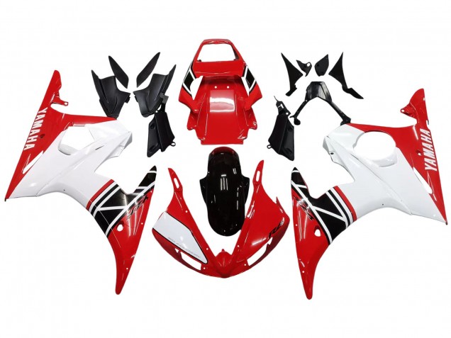 Carenagem Moto Yamaha YZF R6 2003-2004 - Branco Vermelho Preto Brilhante